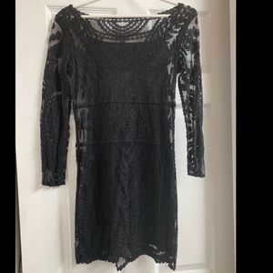 Express Black Long Sleeve Lace Dress SZ XS